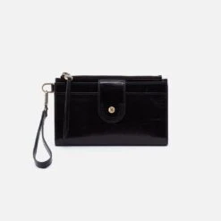 Kali Phone Wallet In Polished Leather - Black