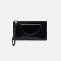 Zenith Wristlet In Polished Leather - Black