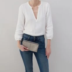 Lauren Clutch-Wallet In Metallic Leather - Granite Grey -Hobo Sales Store VI 3385GTGR 02