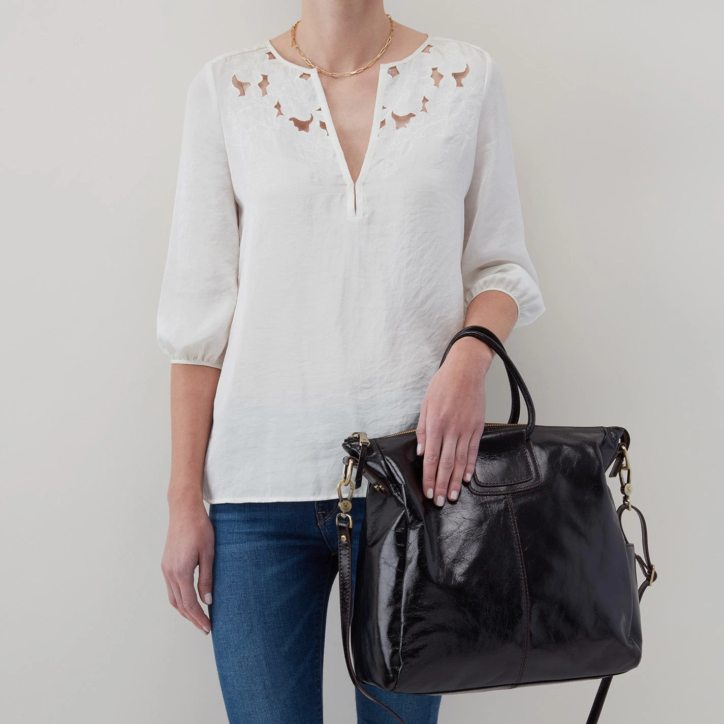 Sheila Large Satchel In Polished Leather - Black 2 Sheila Large Satchel In Polished Leather - Black - Image 2