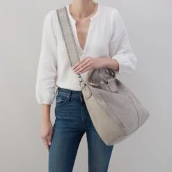 Sheila Large Satchel In Metallic Leather - Granite Grey -Hobo Sales Store VI 35019GTGR 02