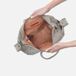 Sheila Large Satchel In Metallic Leather - Granite Grey -Hobo Sales Store VI 35019GTGR 03