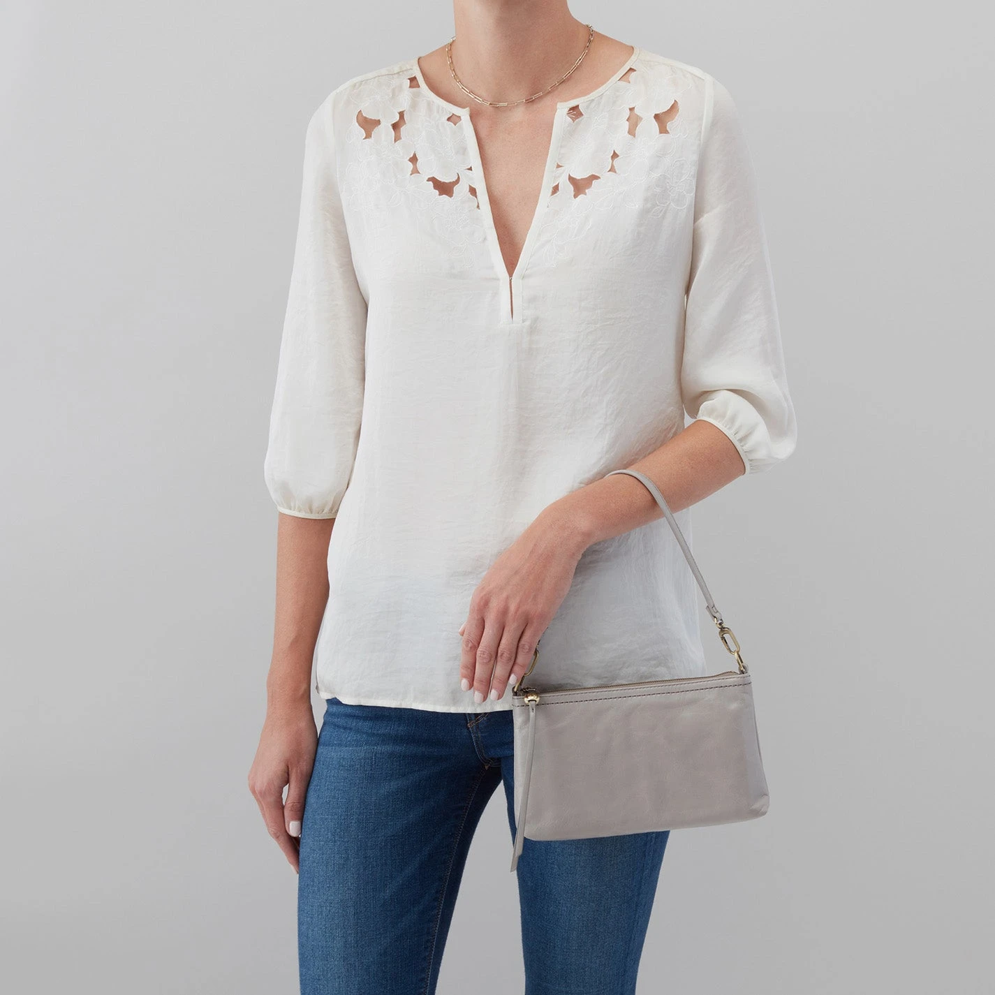 Darcy Crossbody In Polished Leather - Light Grey 4 Darcy Crossbody In Polished Leather - Light Grey - Image 4