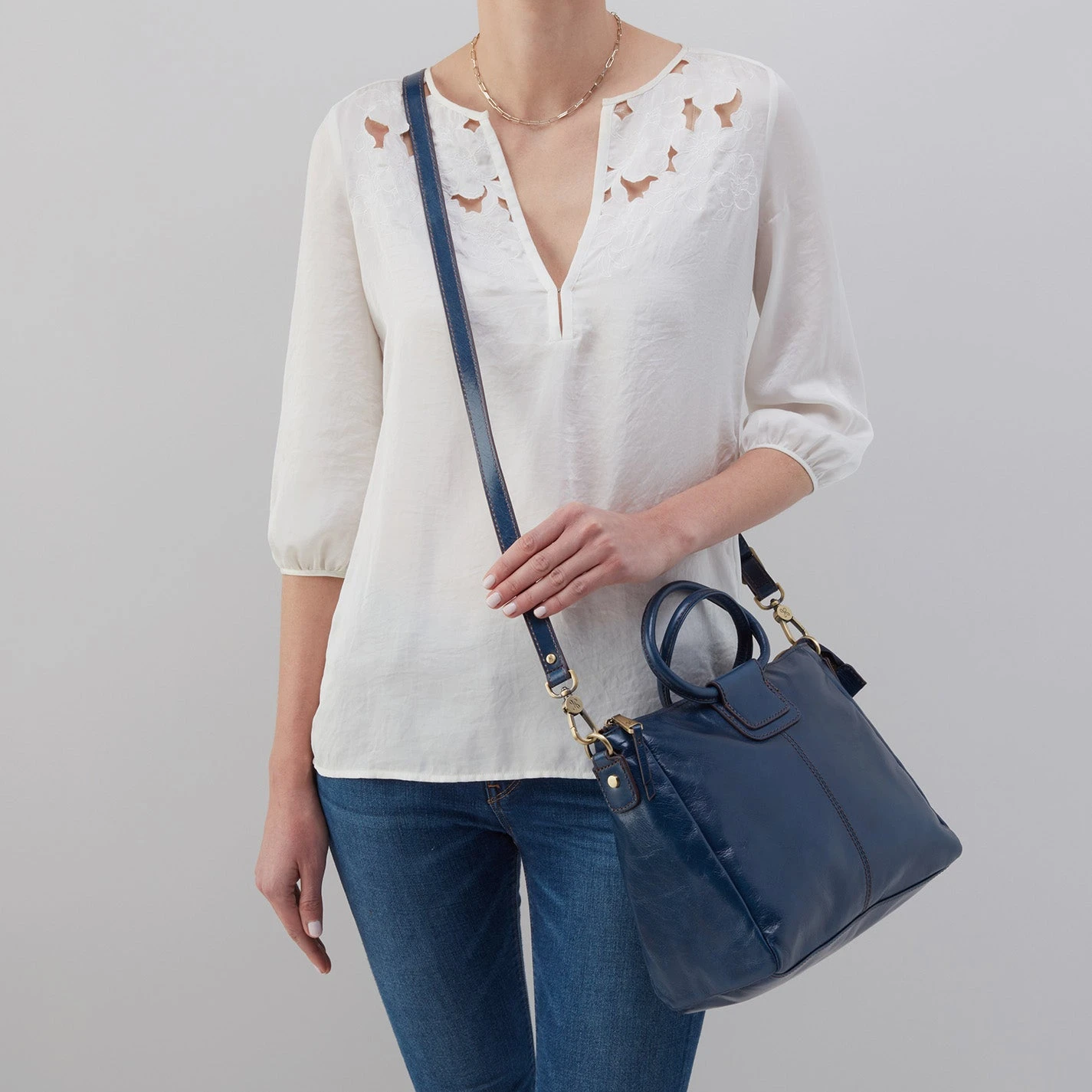 Sheila Medium Satchel In Polished Leather - Denim 2 Sheila Medium Satchel In Polished Leather - Denim - Image 2