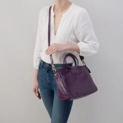Sheila Medium Satchel In Polished Leather - Deep Purple -Hobo Sales Store VI 35840DPRP 02