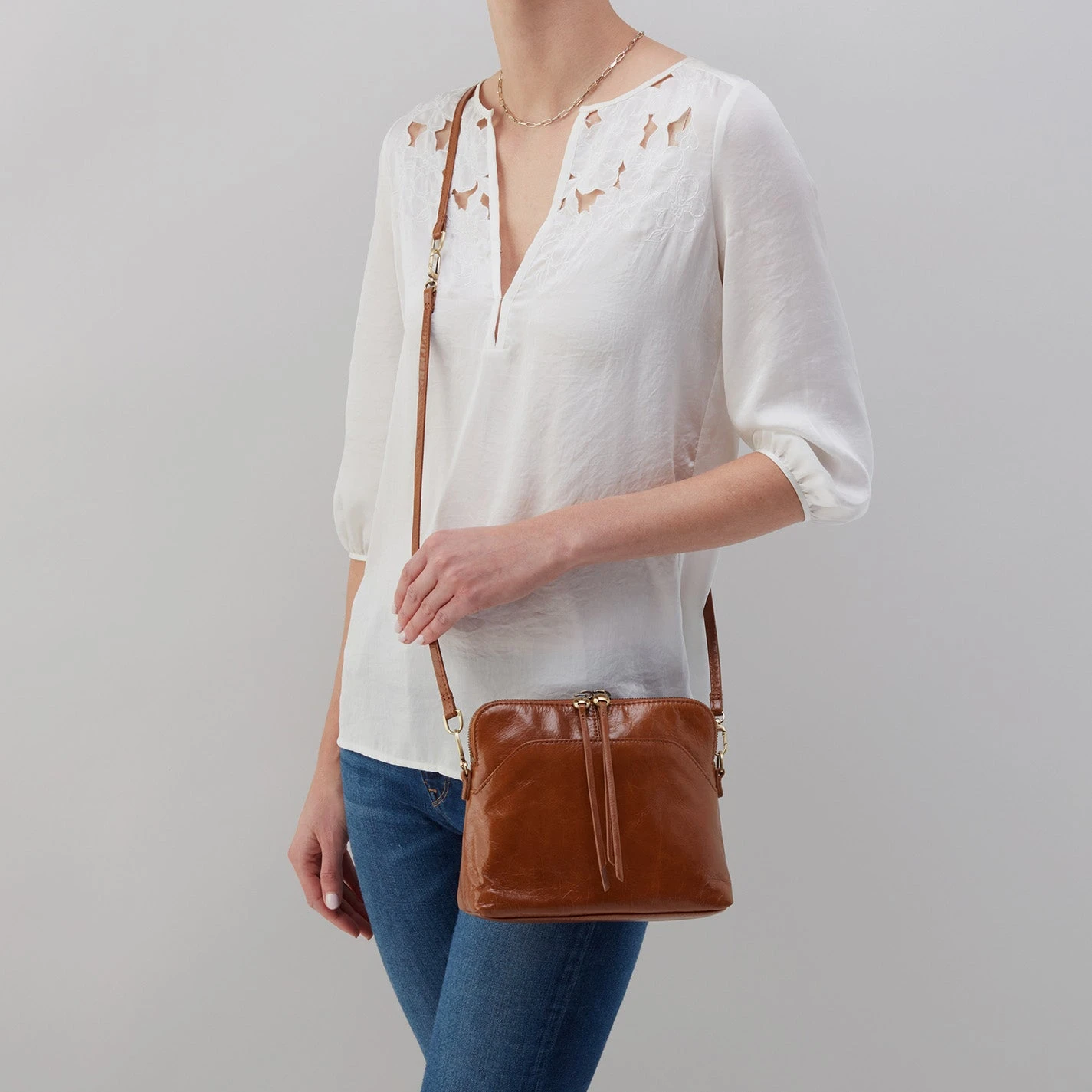 Reeva Crossbody In Polished Leather - Truffle 2 Reeva Crossbody In Polished Leather - Truffle - Image 2