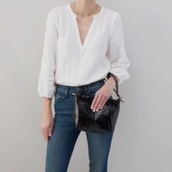 Ashe Crossbody In Polished Leather - Black -Hobo Sales Store VI 35929BLK 04