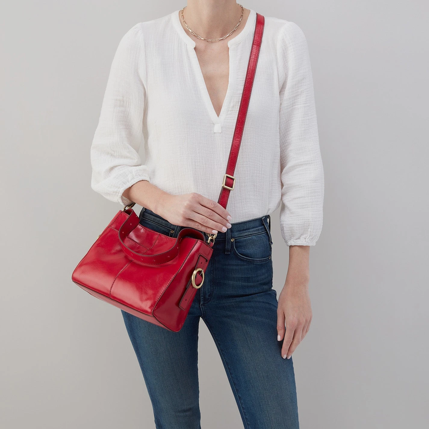 Render Small Crossbody In Polished Leather - Claret 3 Render Small Crossbody In Polished Leather - Claret - Image 3