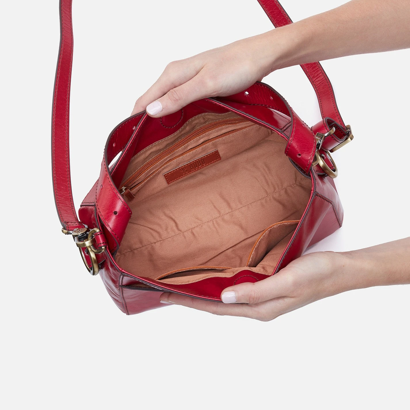 Render Small Crossbody In Polished Leather - Claret 4 Render Small Crossbody In Polished Leather - Claret - Image 4